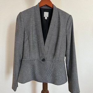 Halogen Size 6 Gray Black Grid Long Sleeve Peplum Lapelless One-Button Blazer